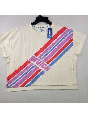 Prince Pickleball Cropped Tee XXL White Stripe Graphic Cotton NWT